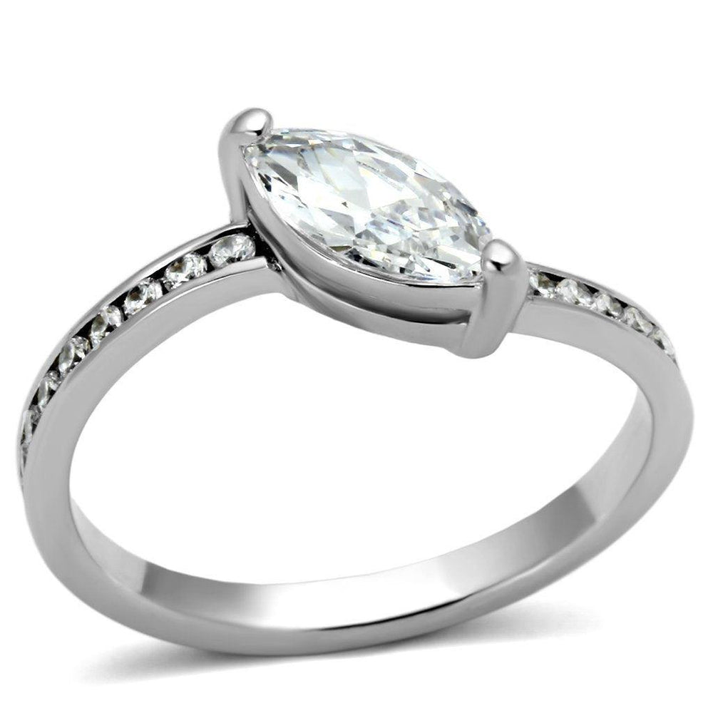 Alamode Rhodium Brass Ring with AAA Grade CZ in Clear - Alamode