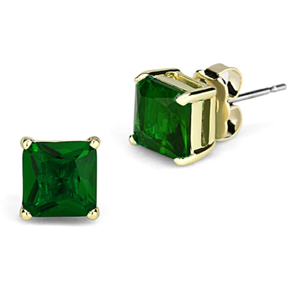 Alamode Gold Brass Earrings with Synthetic Synthetic Glass in Emerald - Flyclothing LLC