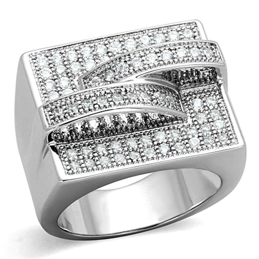Alamode Rhodium Brass Ring with AAA Grade CZ in Clear - Alamode