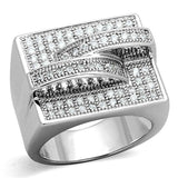 Alamode Rhodium Brass Ring with AAA Grade CZ in Clear - Alamode
