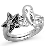 Alamode Rhodium Brass Ring with Top Grade Crystal in Clear - Alamode - Flyclothing LLC