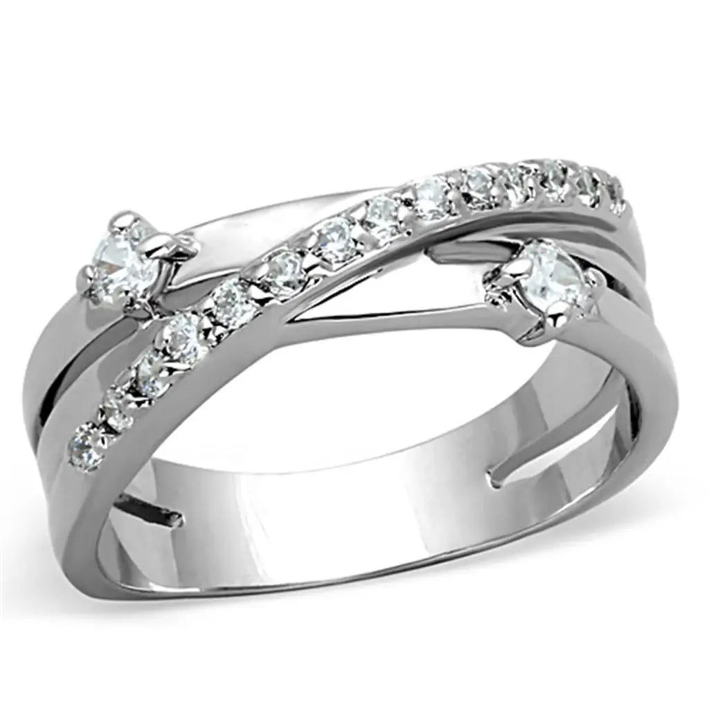 Alamode Rhodium Brass Ring with AAA Grade CZ in Clear - Alamode - Flyclothing LLC