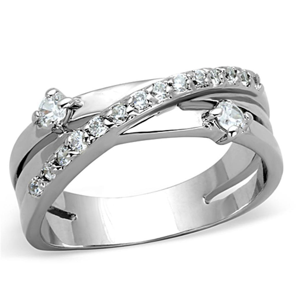 Alamode Rhodium Brass Ring with AAA Grade CZ in Clear - Alamode