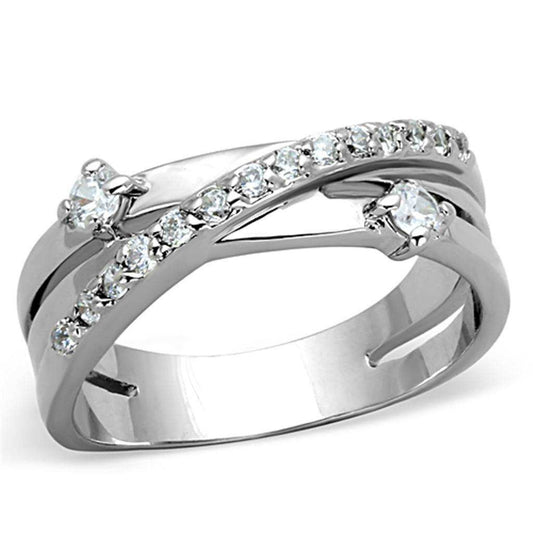 Alamode Rhodium Brass Ring with AAA Grade CZ in Clear - Alamode - Flyclothing LLC