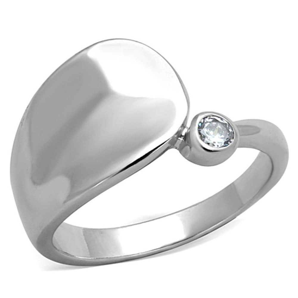 Alamode Rhodium Brass Ring with AAA Grade CZ in Clear - Alamode