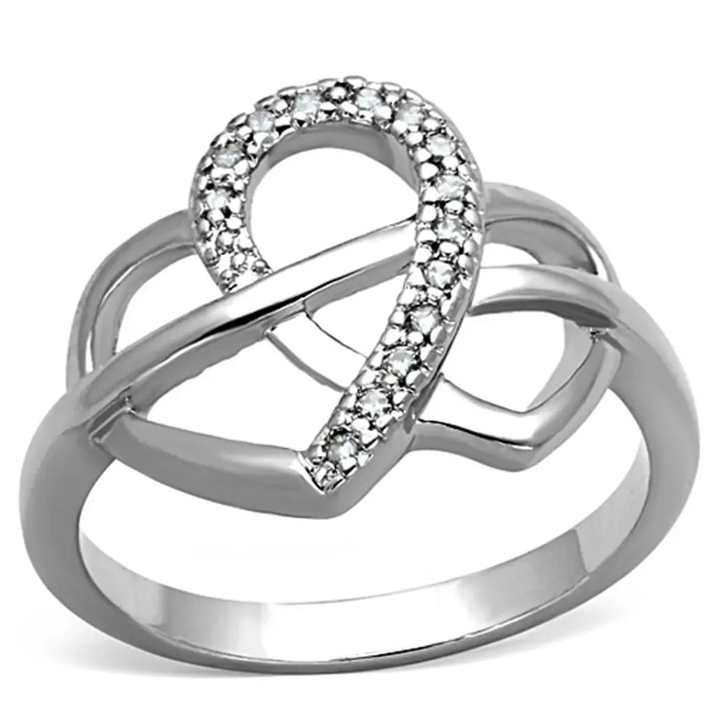 Alamode Rhodium Brass Ring with AAA Grade CZ in Clear - Alamode - Flyclothing LLC