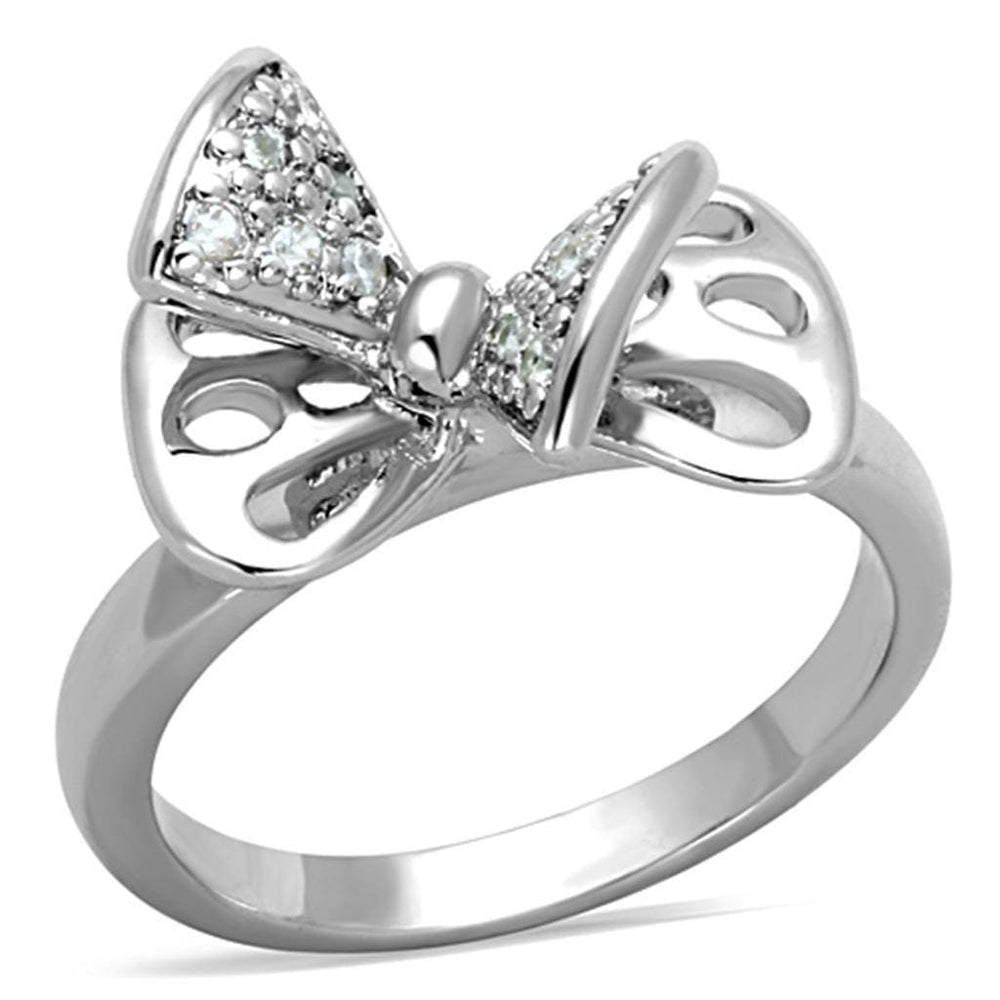 Alamode Rhodium Brass Ring with AAA Grade CZ in Clear - Alamode