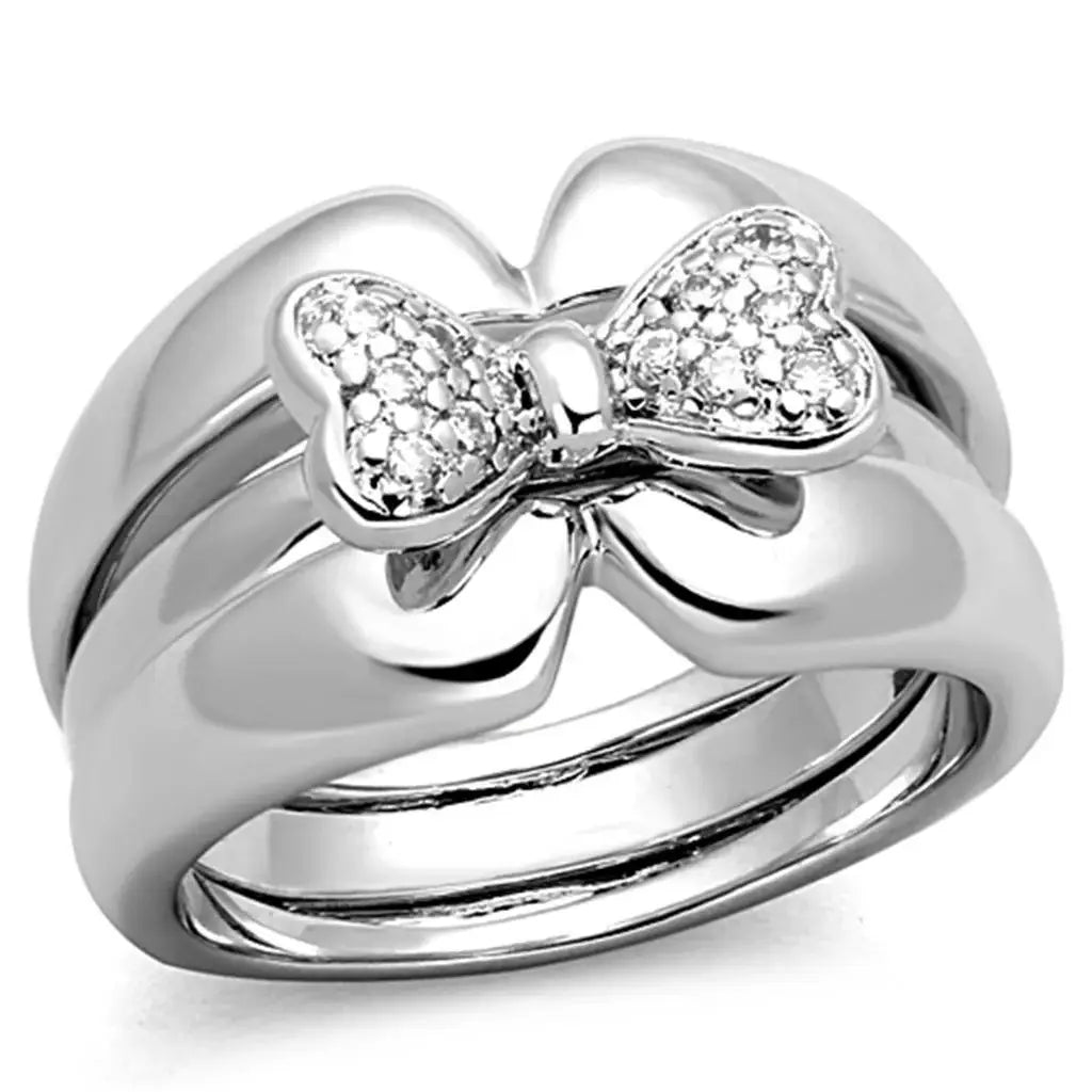 Alamode Rhodium Brass Ring with AAA Grade CZ in Clear - Alamode - Flyclothing LLC