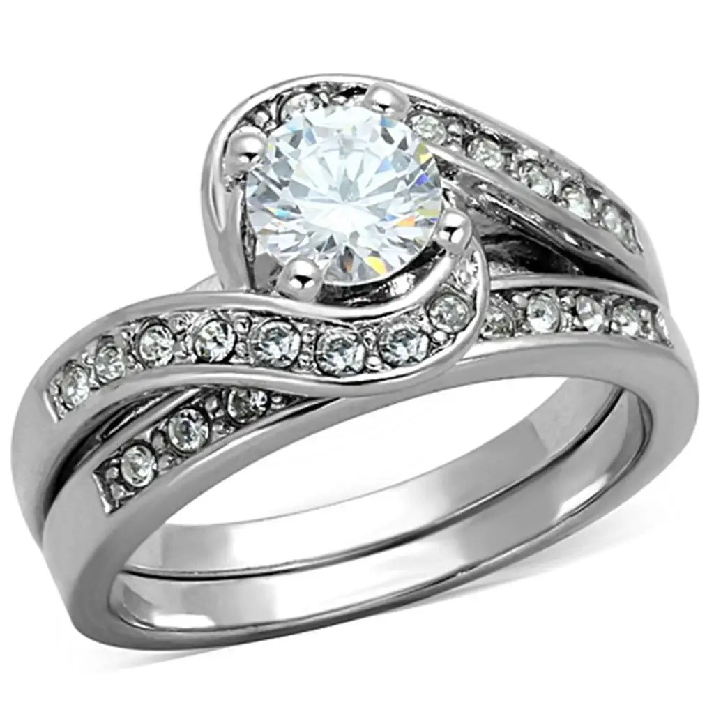 Alamode Rhodium Brass Ring with AAA Grade CZ in Clear - Alamode - Flyclothing LLC