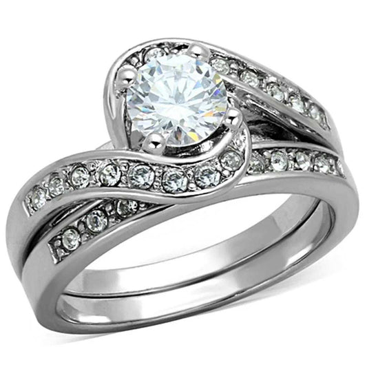 Alamode Rhodium Brass Ring with AAA Grade CZ in Clear - Alamode - Flyclothing LLC
