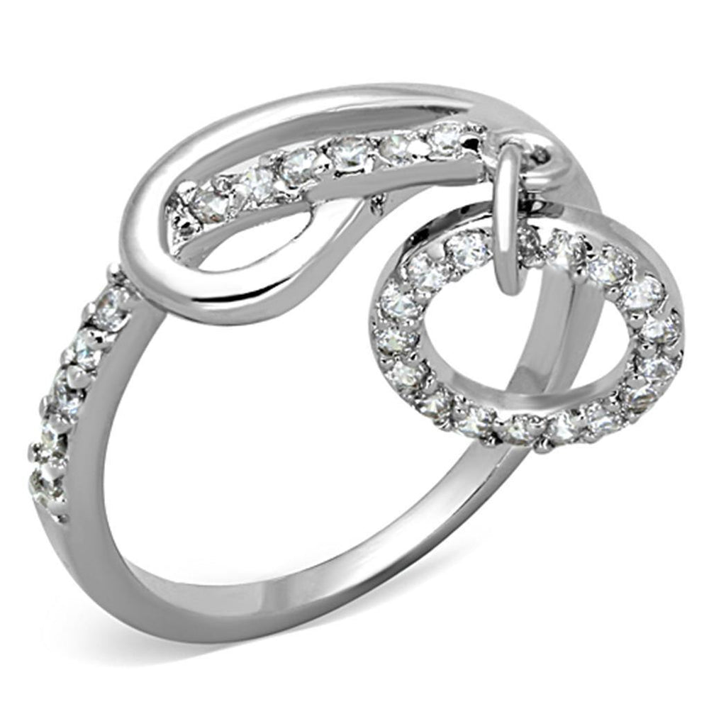 Alamode Rhodium Brass Ring with AAA Grade CZ in Clear - Alamode