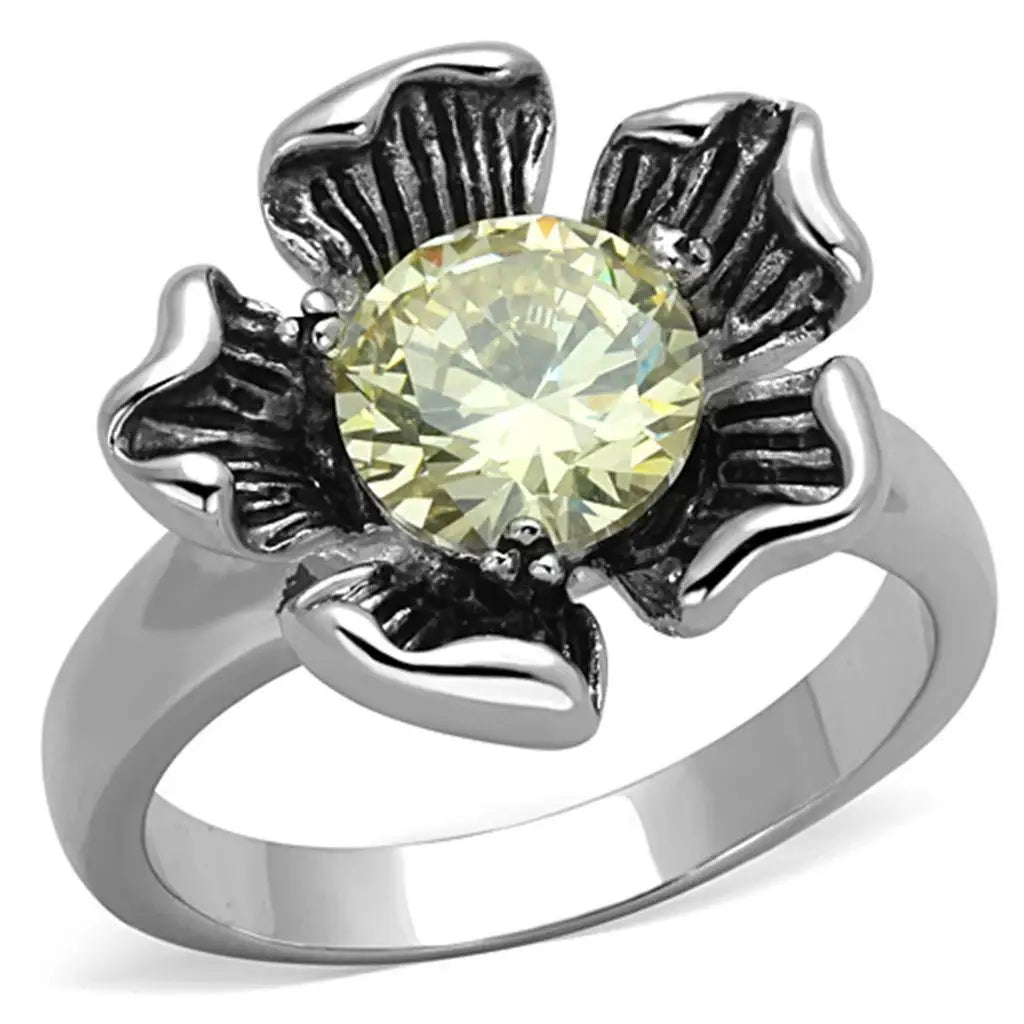 Alamode Rhodium Brass Ring with AAA Grade CZ in Citrine Yellow - Alamode - Flyclothing LLC