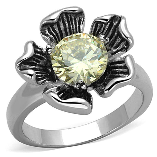 Alamode Rhodium Brass Ring with AAA Grade CZ in Citrine Yellow - Alamode - Flyclothing LLC