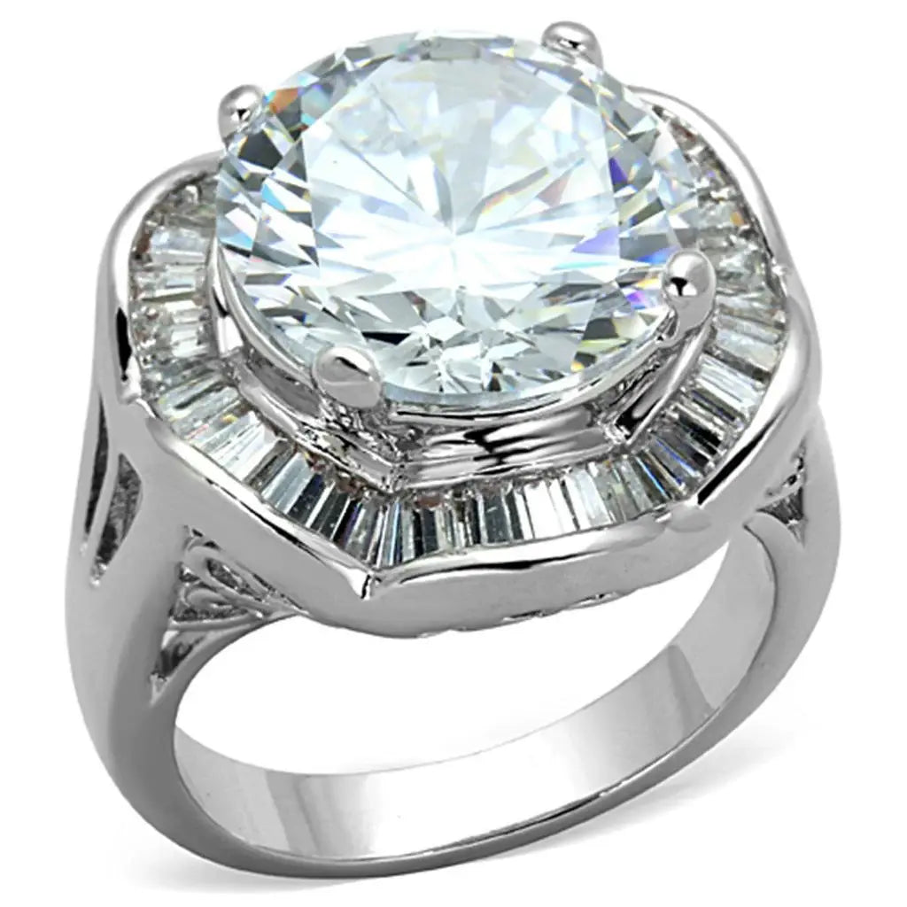 Alamode Rhodium Brass Ring with AAA Grade CZ in Clear - Alamode - Flyclothing LLC