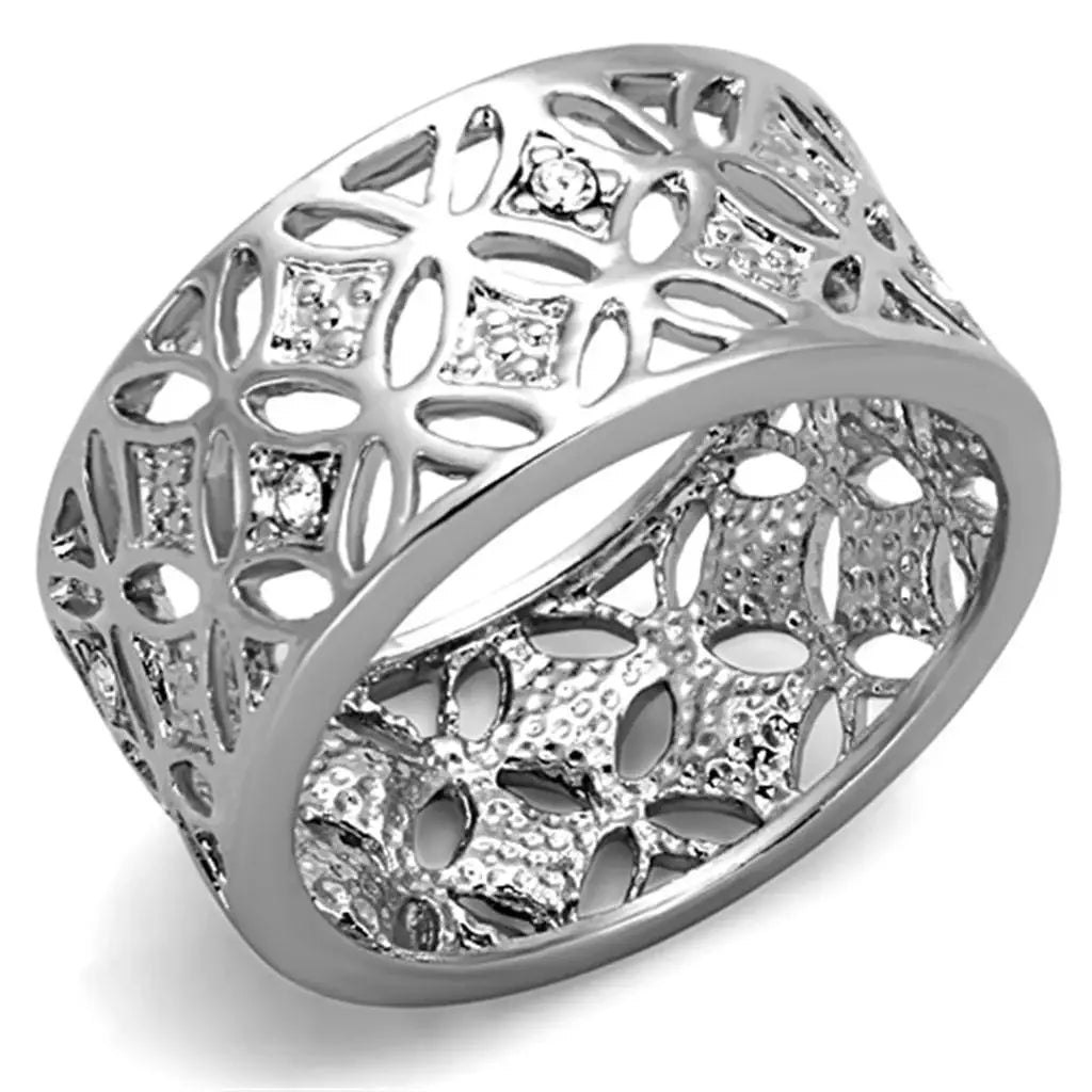 Alamode Rhodium Brass Ring with Top Grade Crystal in Clear - Alamode - Flyclothing LLC