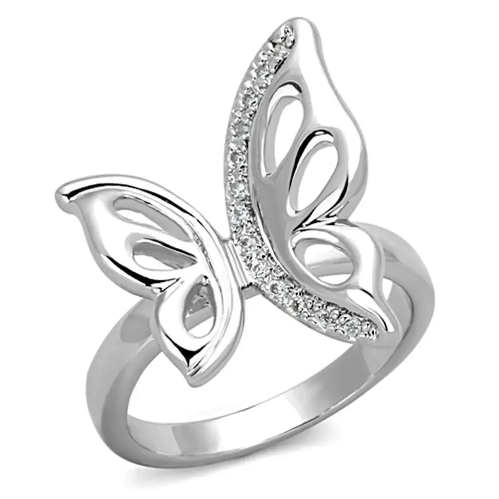 Alamode Rhodium Brass Ring with AAA Grade CZ in Clear - Alamode - Flyclothing LLC