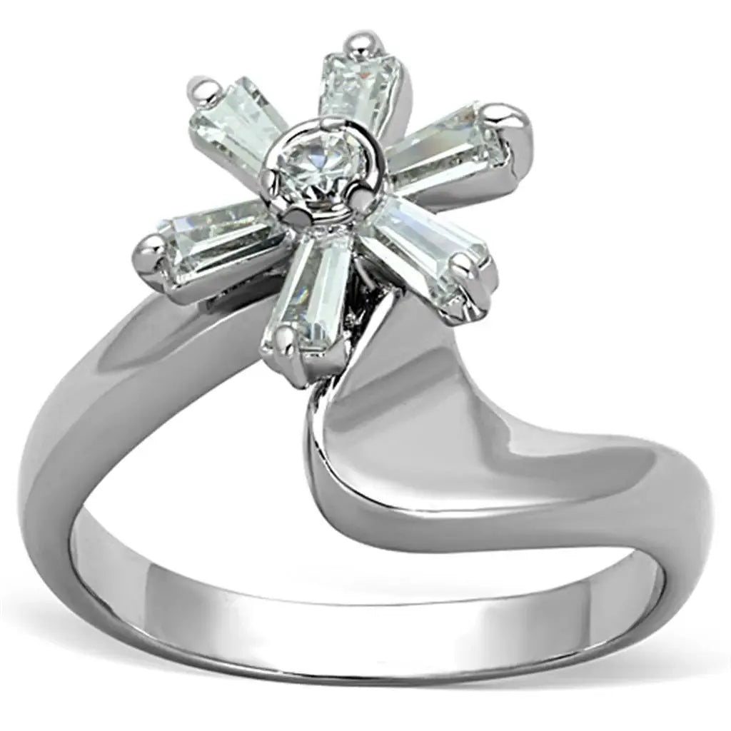Alamode Rhodium Brass Ring with AAA Grade CZ in Clear - Alamode - Flyclothing LLC