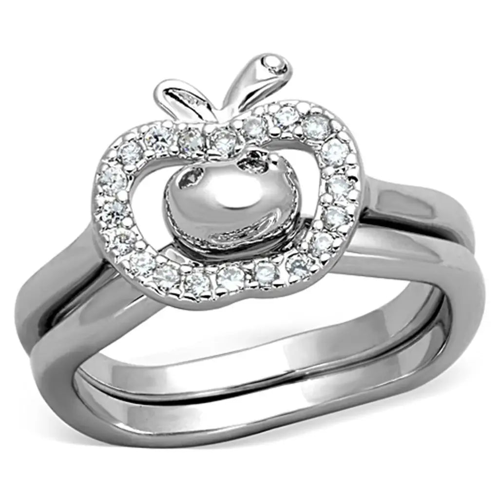 Alamode Rhodium Brass Ring with AAA Grade CZ in Clear - Alamode - Flyclothing LLC