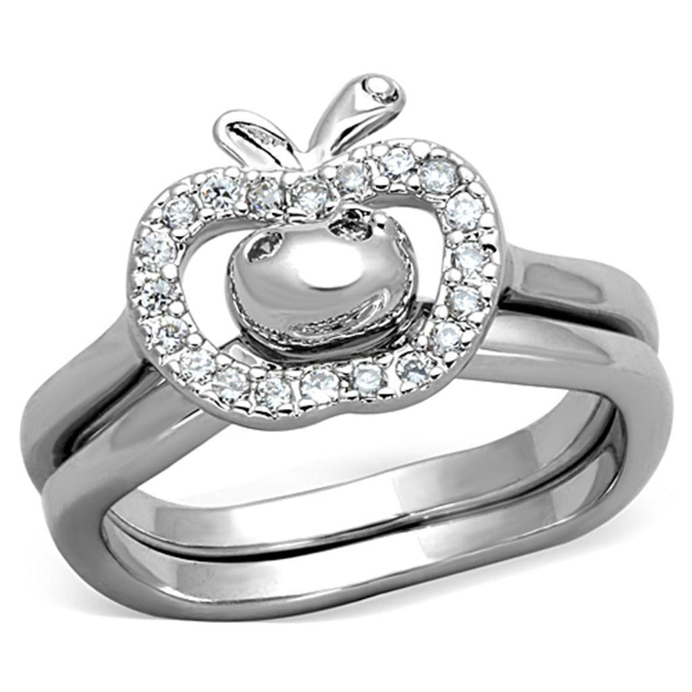 Alamode Rhodium Brass Ring with AAA Grade CZ in Clear - Alamode