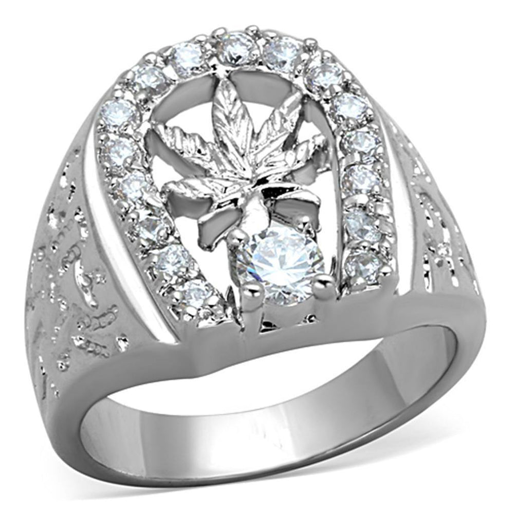 Alamode Rhodium Brass Ring with AAA Grade CZ in Clear - Alamode