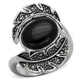 Alamode Rhodium Brass Ring with Synthetic Onyx in Jet - Alamode - Flyclothing LLC