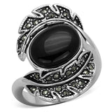Alamode Rhodium Brass Ring with Synthetic Onyx in Jet - Alamode