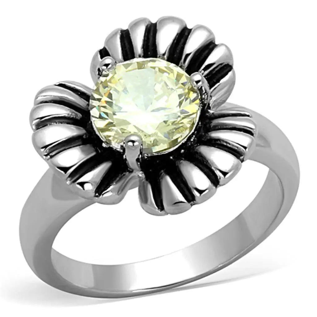 Alamode Rhodium Brass Ring with AAA Grade CZ in Citrine Yellow - Alamode - Flyclothing LLC