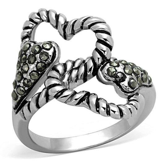 Alamode Rhodium Brass Ring with Synthetic Marcasite in Black Diamond - Alamode - Flyclothing LLC