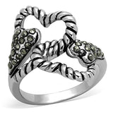 Alamode Rhodium Brass Ring with Synthetic Marcasite in Black Diamond - Alamode