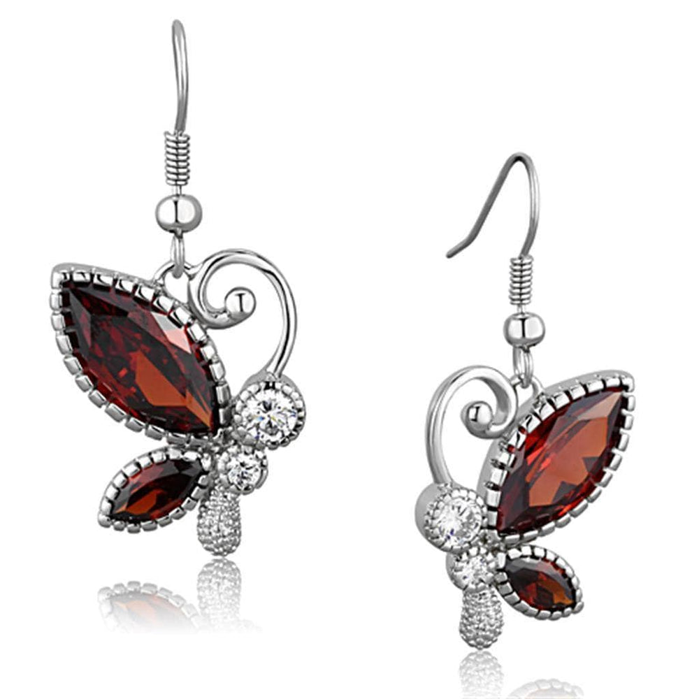 Alamode Rhodium Brass Earrings with AAA Grade CZ in Garnet - Alamode