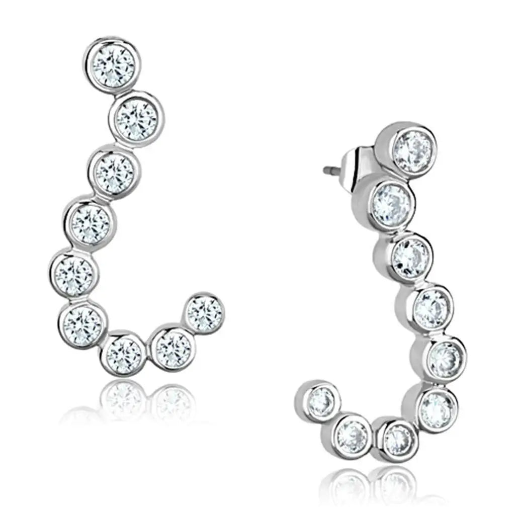 Alamode Rhodium Brass Earrings with AAA Grade CZ in Clear - Alamode - Flyclothing LLC