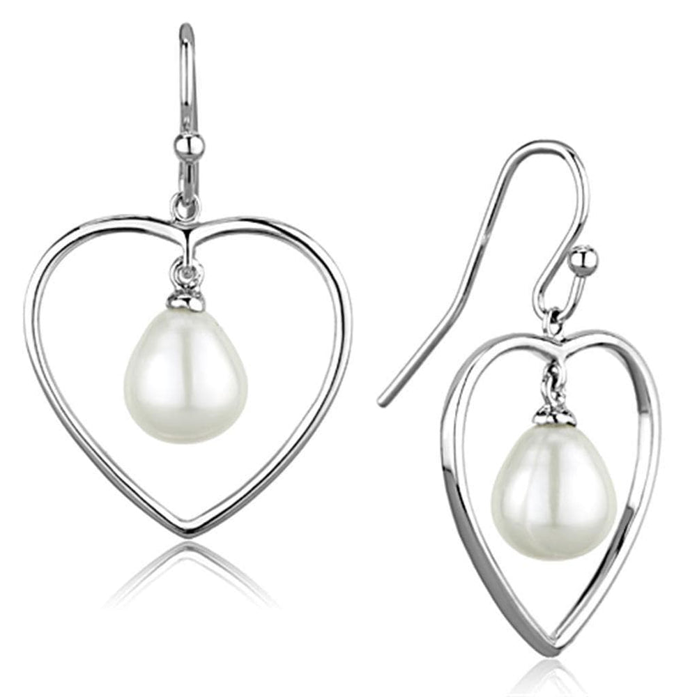 Alamode Rhodium Brass Earrings with Semi-Precious Pearl in White - Alamode