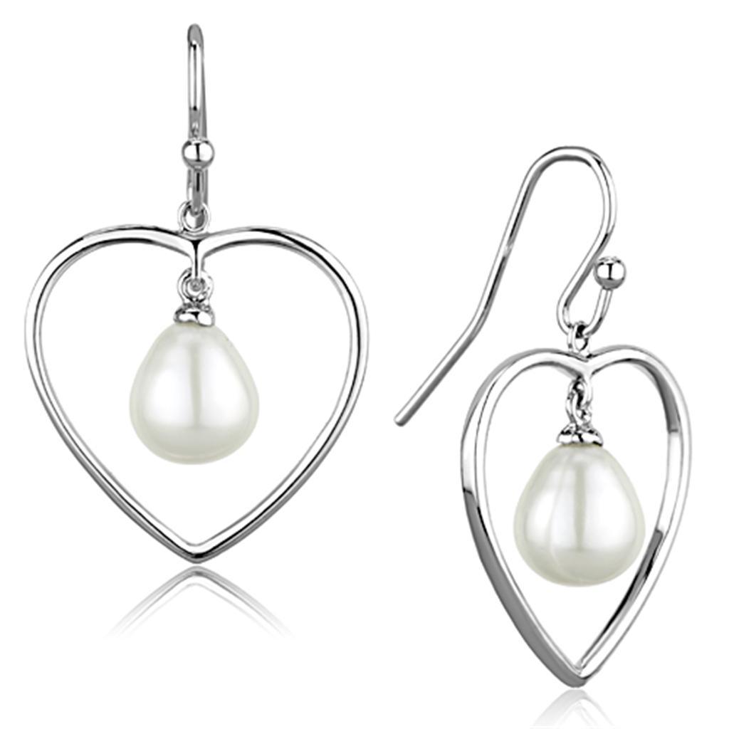 Alamode Rhodium Brass Earrings with Semi-Precious Pearl in White - Flyclothing LLC