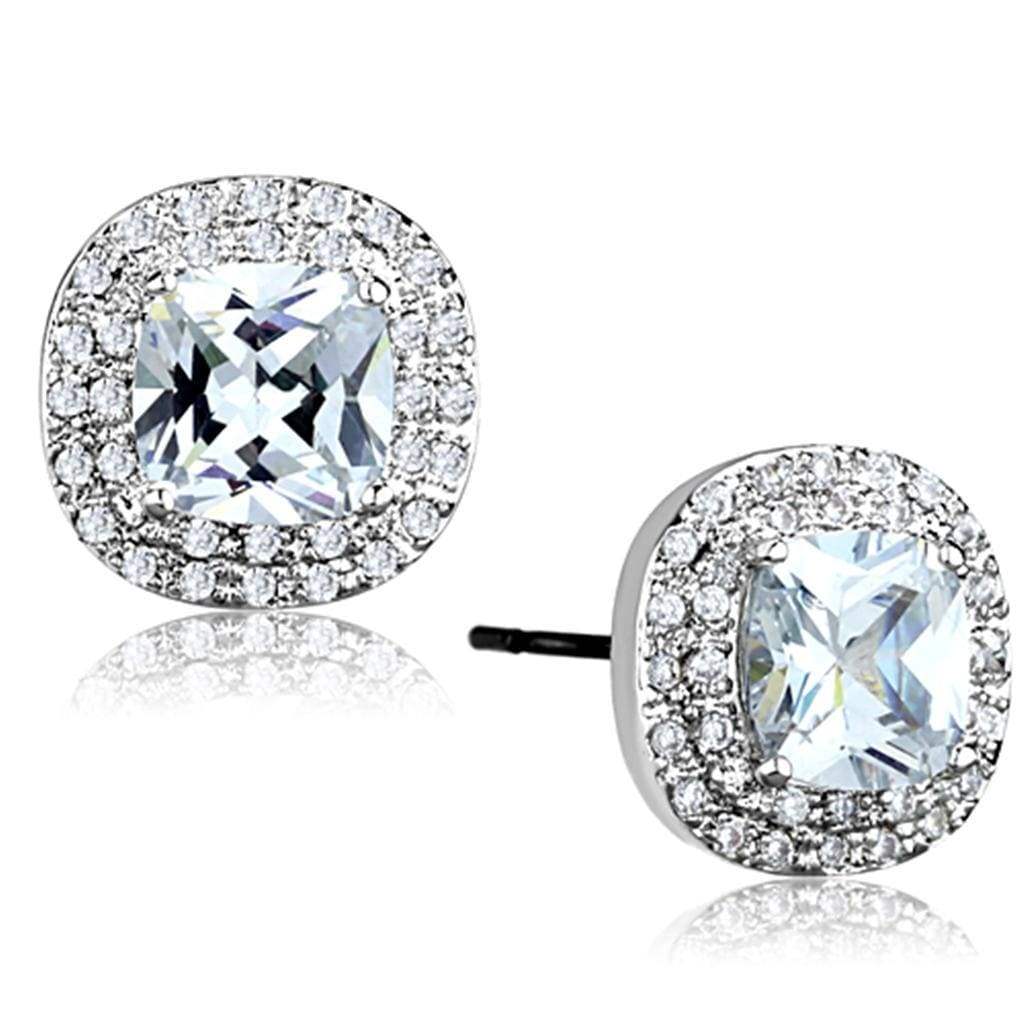 Alamode Rhodium Brass Earrings with AAA Grade CZ in Clear - Alamode - Flyclothing LLC