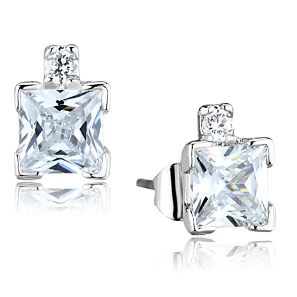 Alamode Rhodium Brass Earrings with AAA Grade CZ in Clear - Alamode - Flyclothing LLC