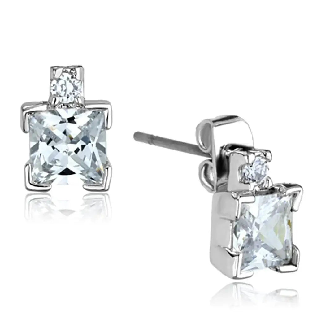 Alamode Rhodium Brass Earrings with AAA Grade CZ in Clear - Alamode - Flyclothing LLC