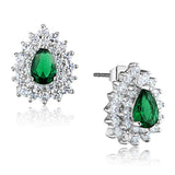 Alamode Rhodium Brass Earrings with Synthetic Synthetic Glass in Emerald - Alamode