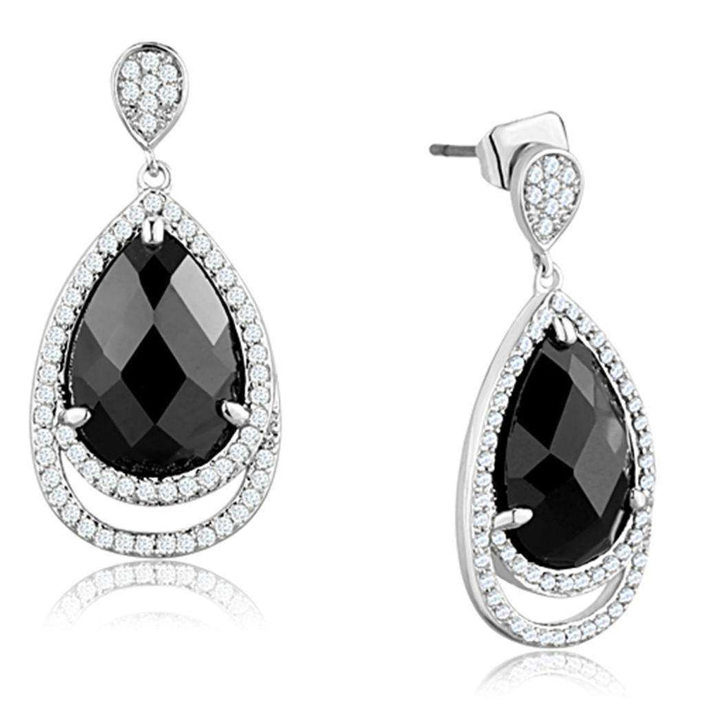 Alamode Rhodium Brass Earrings with AAA Grade CZ in Jet - Alamode