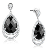 Alamode Rhodium Brass Earrings with AAA Grade CZ in Jet - Alamode