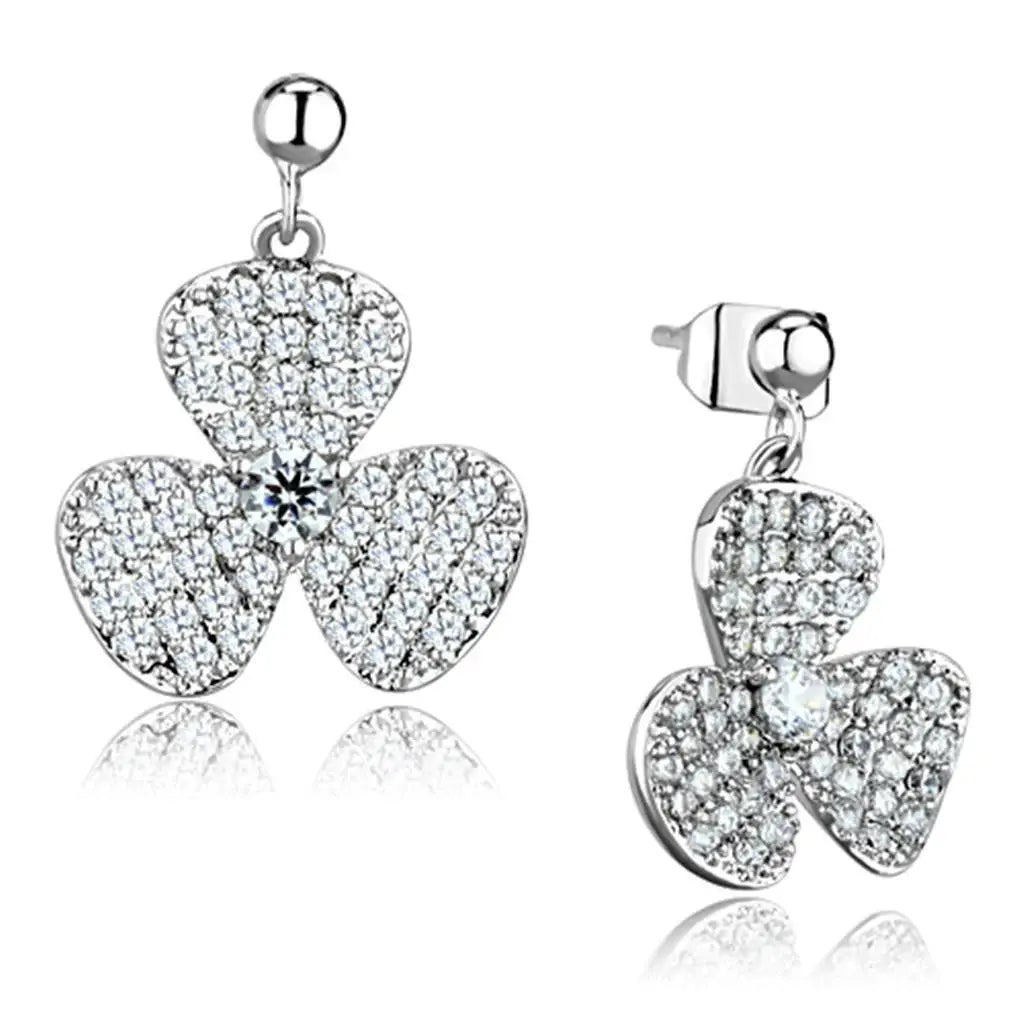 Alamode Rhodium Brass Earrings with AAA Grade CZ in Clear - Alamode - Flyclothing LLC