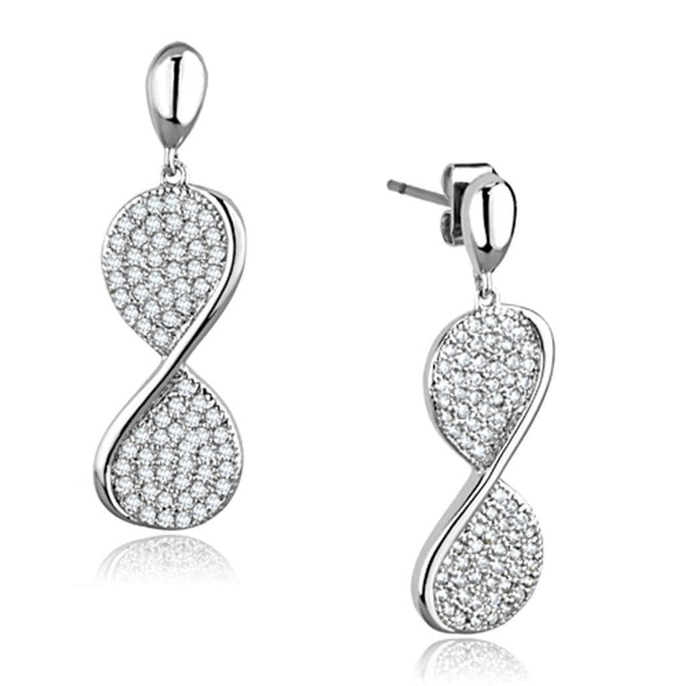 Alamode Rhodium Brass Earrings with AAA Grade CZ in Clear - Alamode