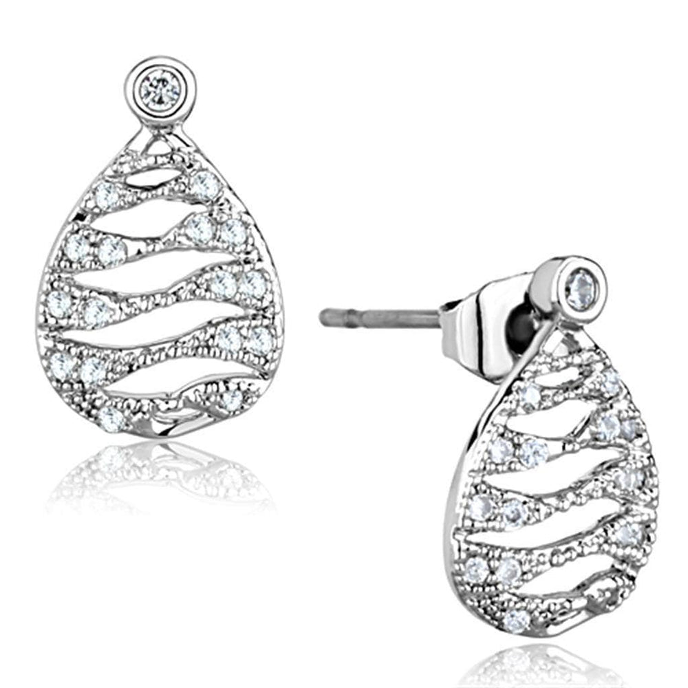 Alamode Rhodium Brass Earrings with AAA Grade CZ in Clear - Alamode