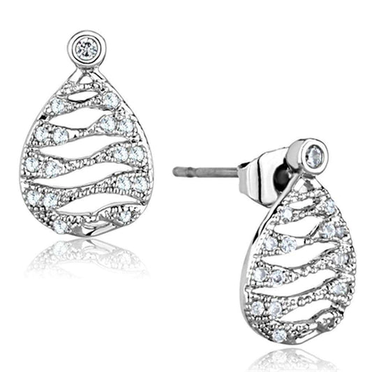 Alamode Rhodium Brass Earrings with AAA Grade CZ in Clear - Alamode - Flyclothing LLC