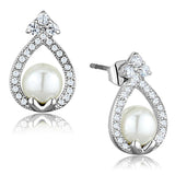 Alamode Rhodium Brass Earrings with Synthetic Pearl in White - Alamode