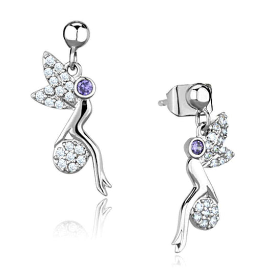 Alamode Rhodium Brass Earrings with AAA Grade CZ in Amethyst - Alamode - Flyclothing LLC