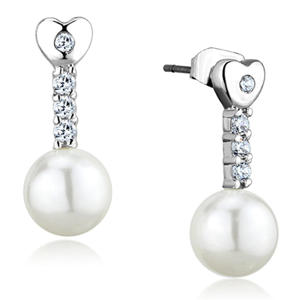 Alamode Rhodium Brass Earrings with Synthetic Pearl in White - Alamode