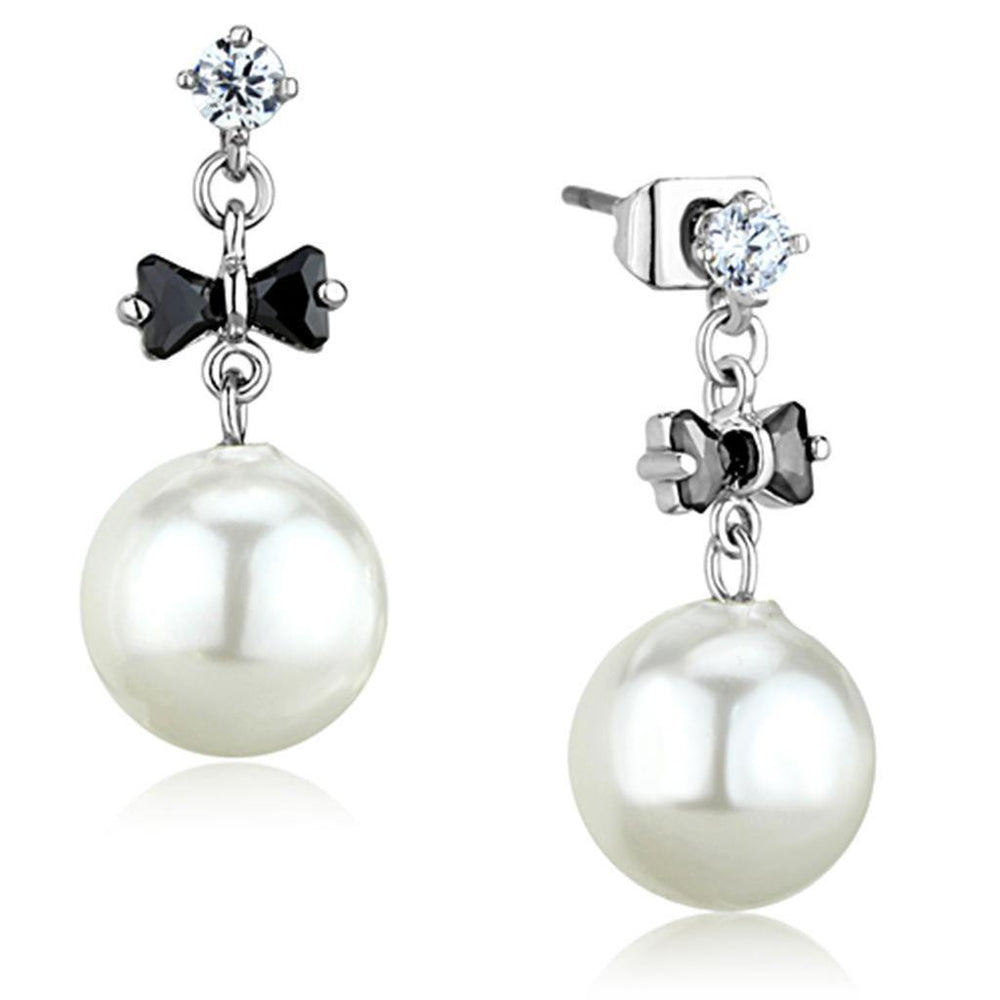 Alamode Rhodium Brass Earrings with Synthetic Pearl in White - Alamode