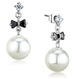 Alamode Rhodium Brass Earrings with Synthetic Pearl in White - Alamode