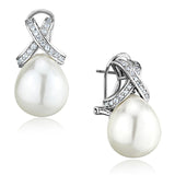 Alamode Rhodium Brass Earrings with Synthetic Pearl in White - Alamode