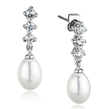 Alamode Rhodium Brass Earrings with Semi-Precious Pearl in White - Alamode